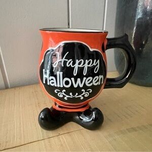 $5 DEAL Happy Halloween Witch Shoes Mug Fun Silly Fall Orange Black